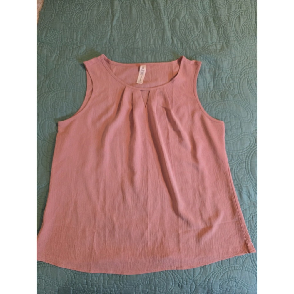 Women's Size XL Pink Pleated Key Hole Front Polyester/Spandex Sleeveless Top